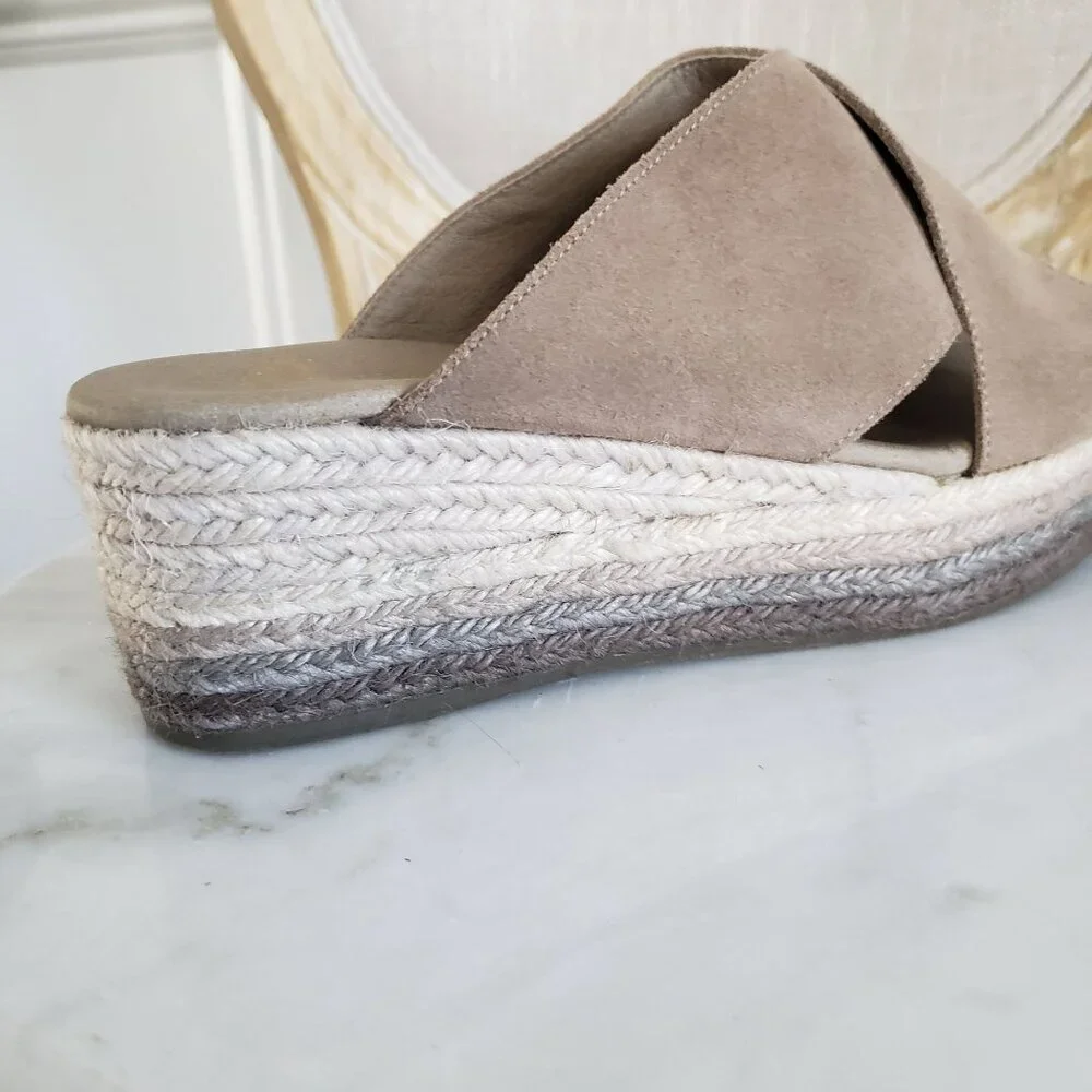Anthropologie Paseart Tan Suede Boho Cross Strap Ombre Wedge Espadrille Slide 40